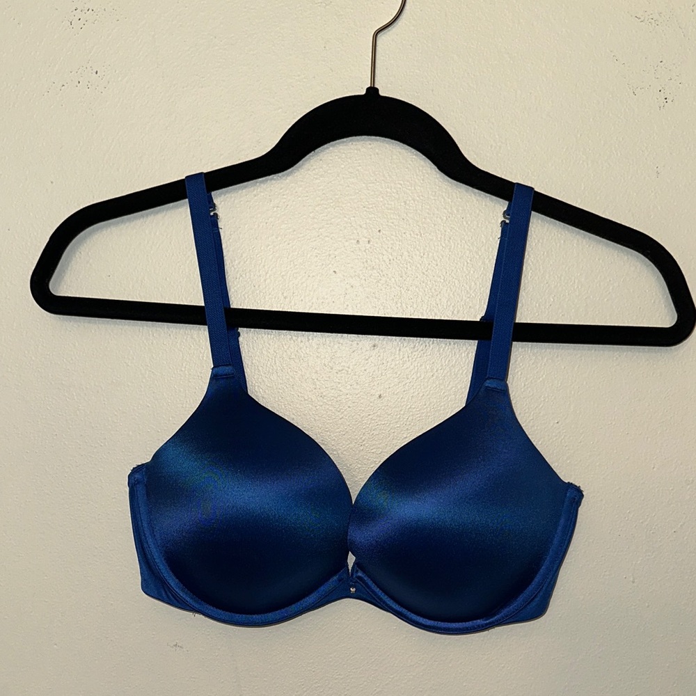Frederick's of Hollywood Bright Blue Satin Mega Padded Cleavage Bra size 32DD